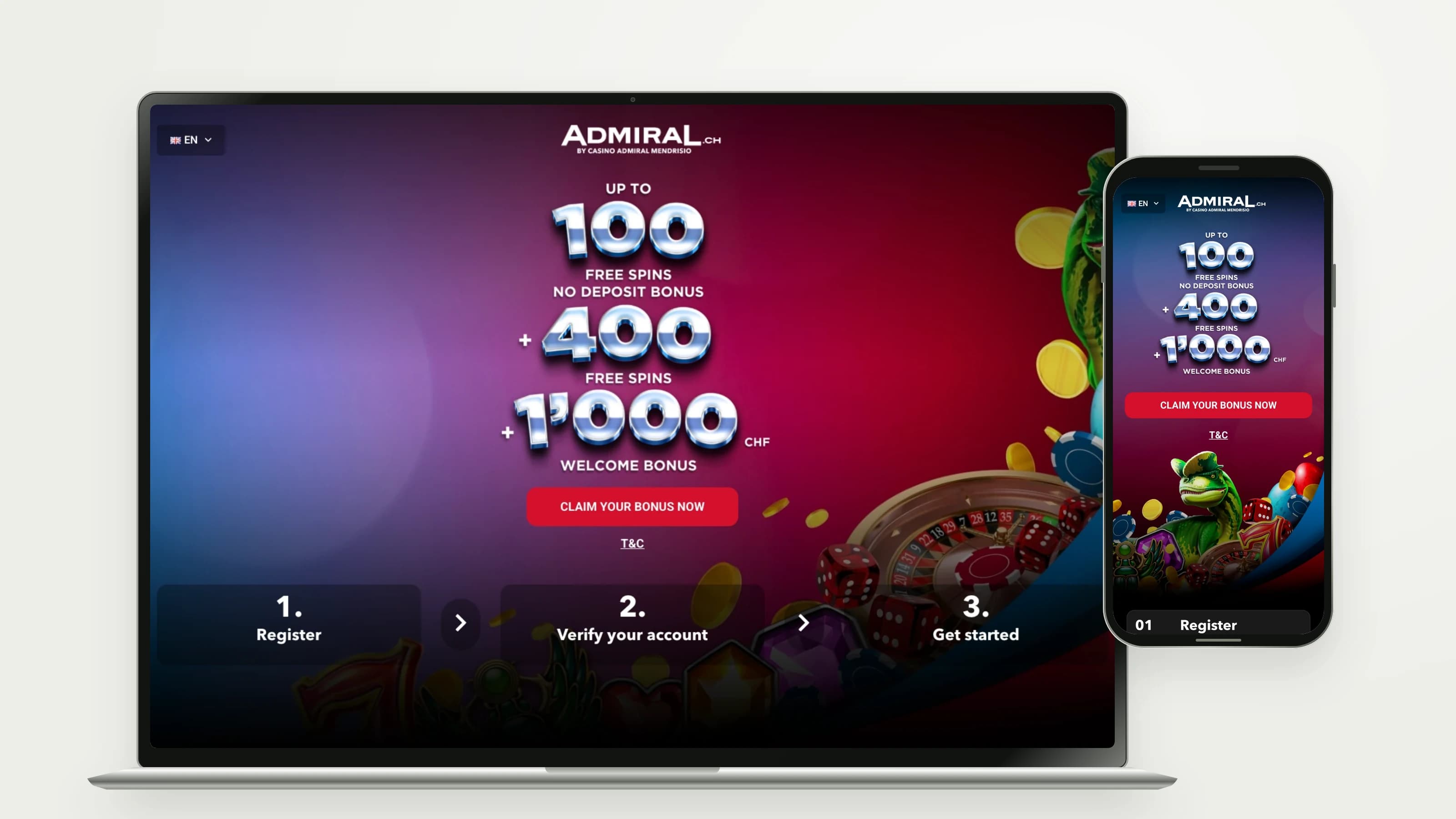 Admiral — Bonus landing page · English desktop and mobile