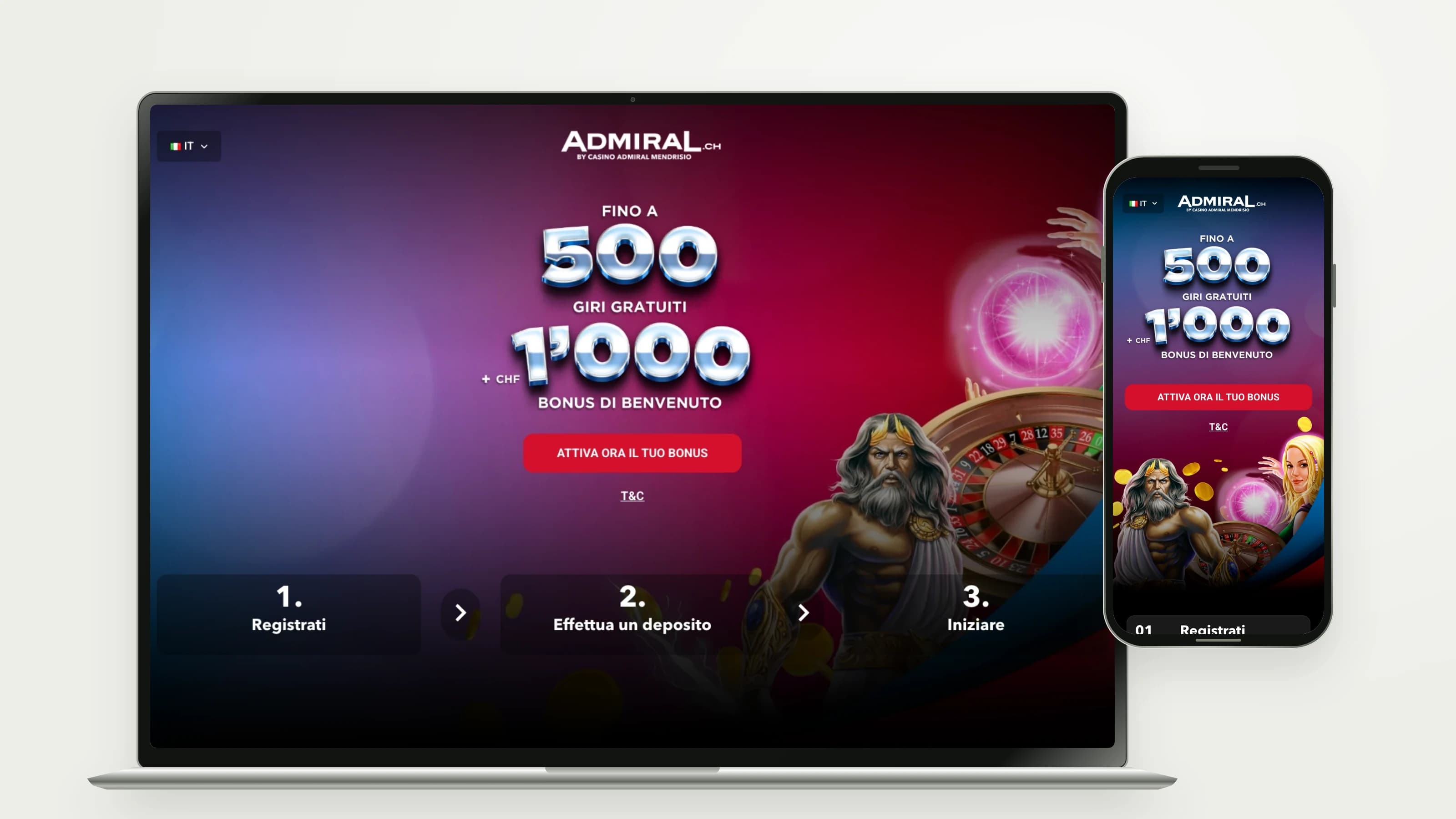 Admiral — Landing Welcome Offer · desktop e mobile in italiano