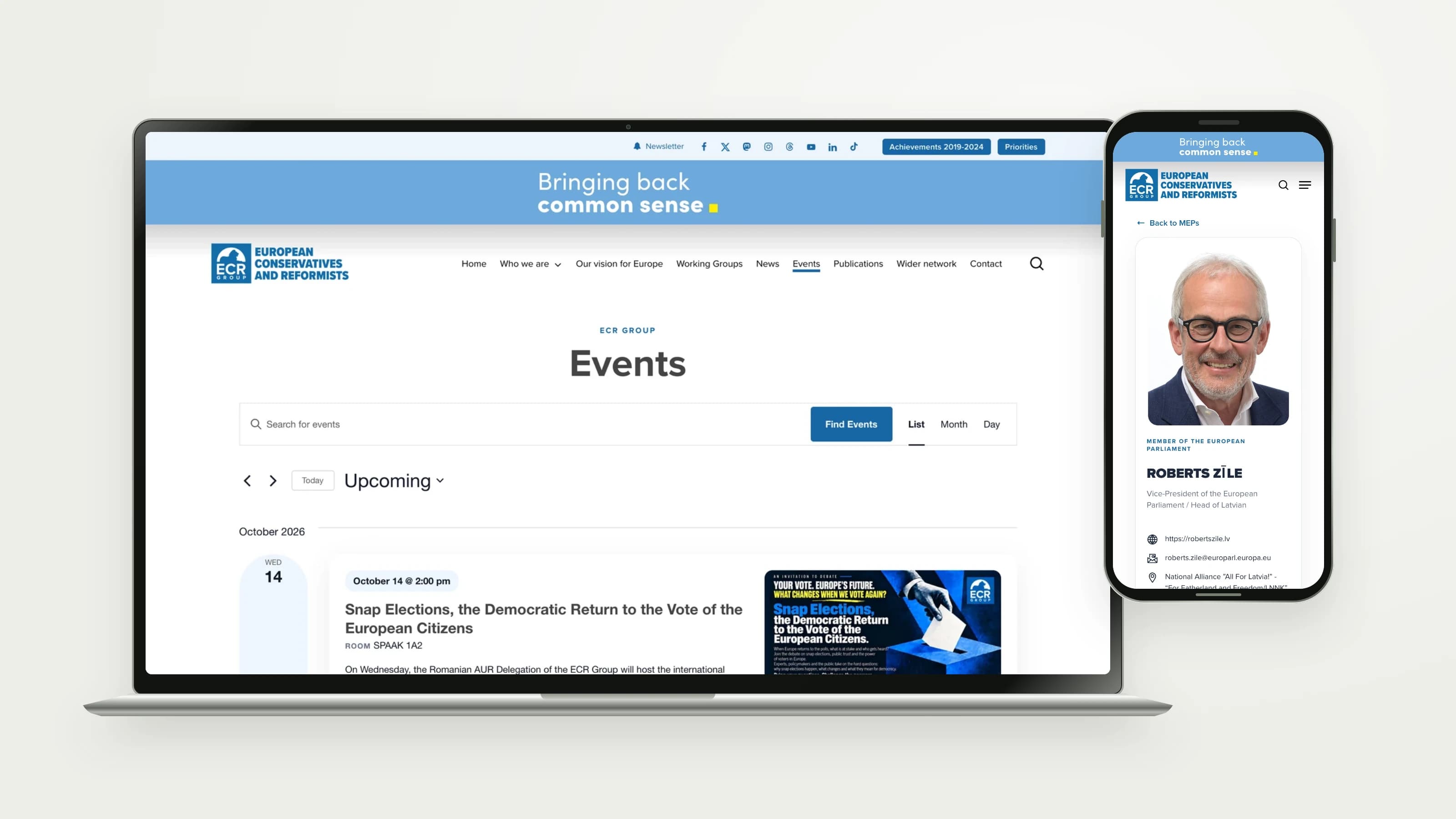 ECR Group — Events and member profile on mobile