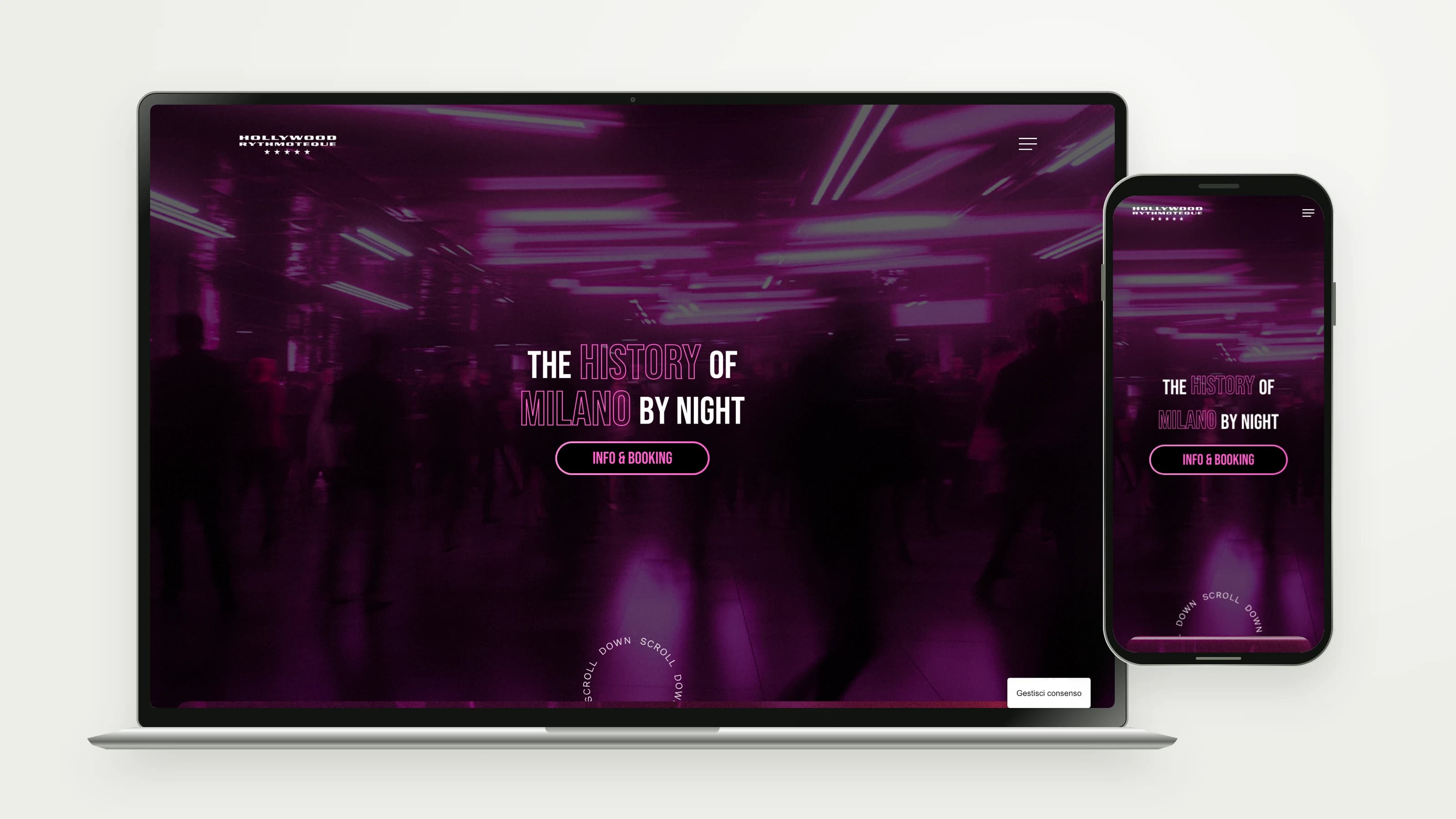 Hollywood Milano — Website on desktop and mobile