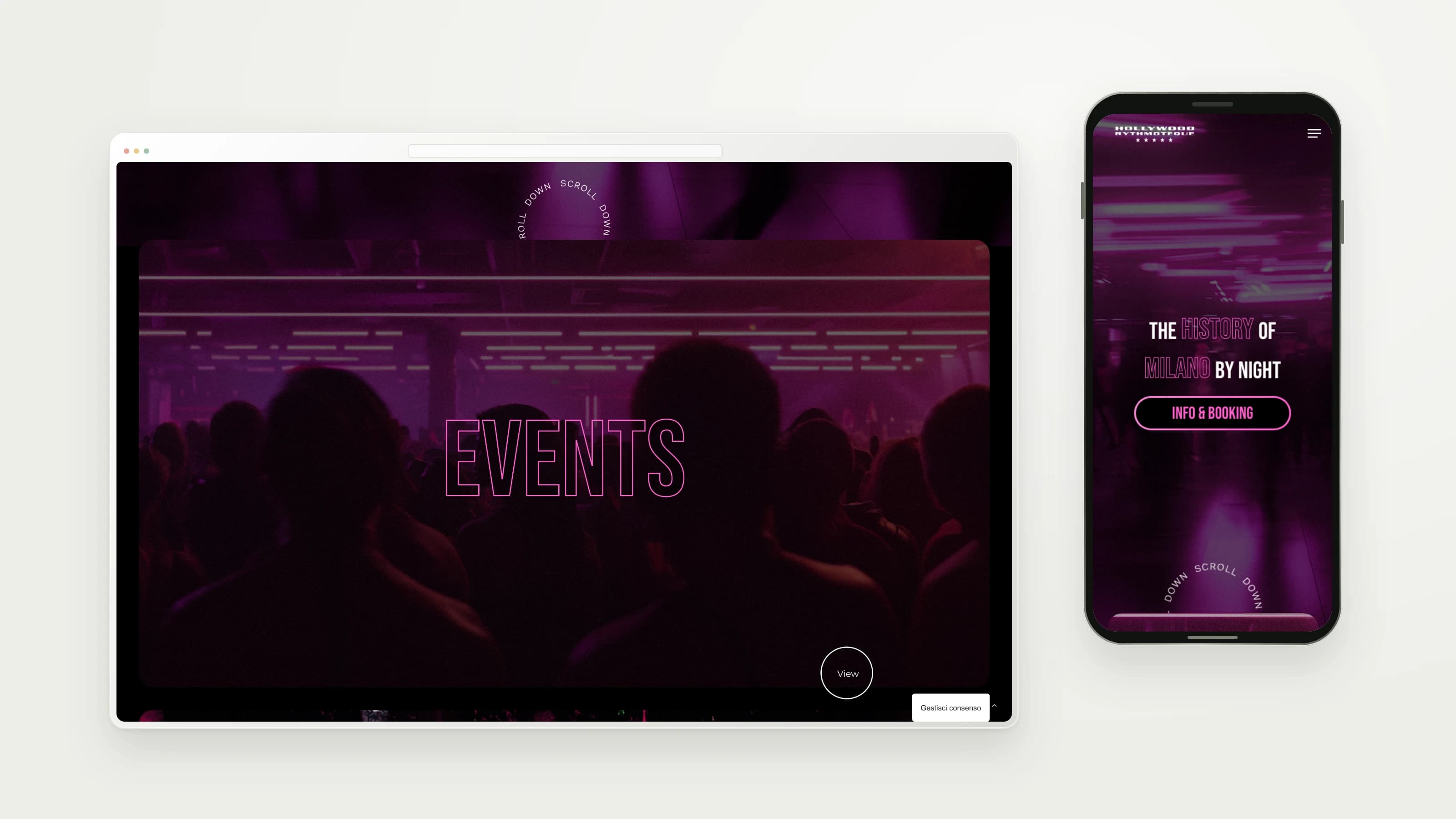 Hollywood Milano — Website details and mobile layout
