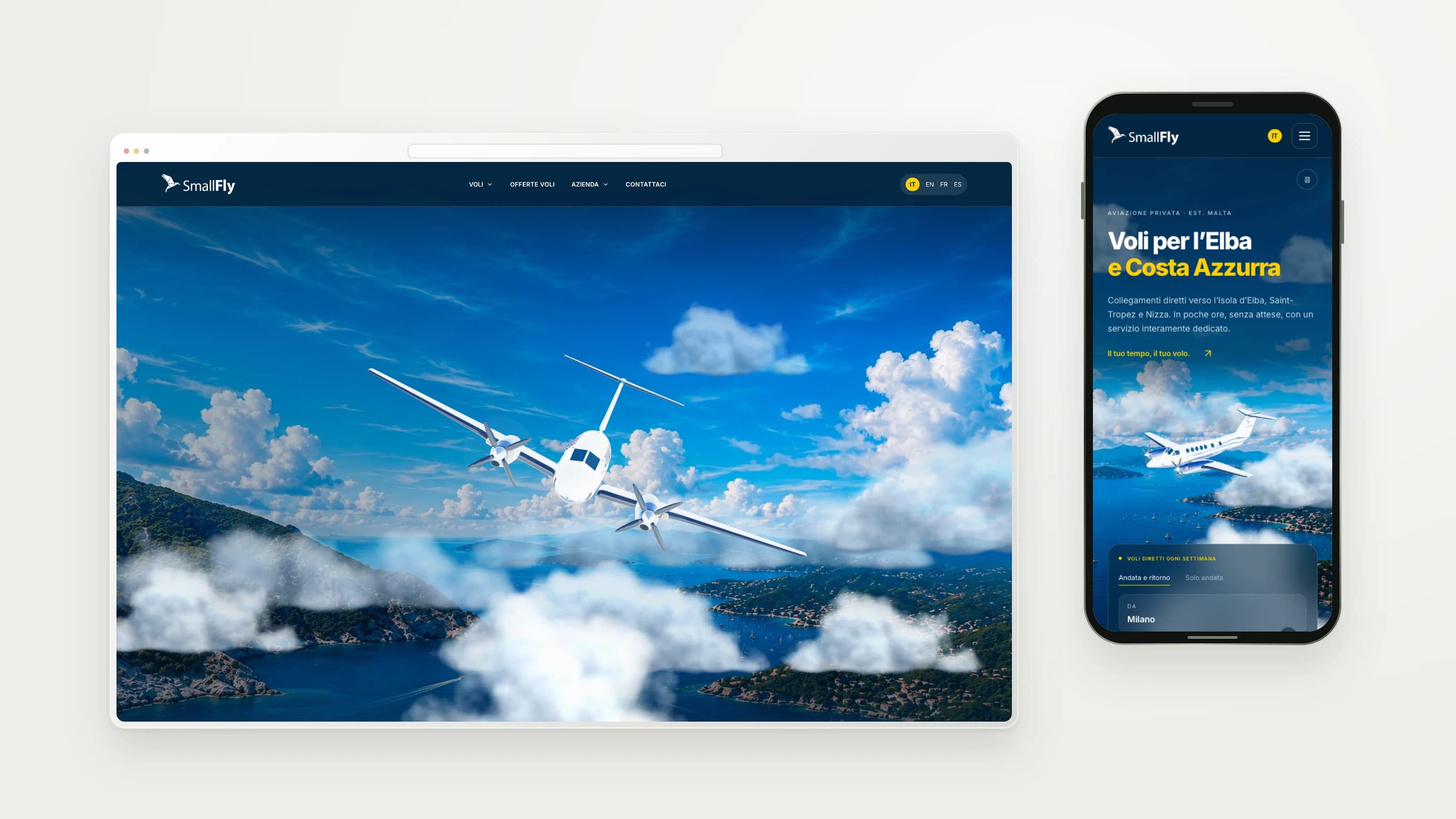 SmallFly — Website details and mobile layout