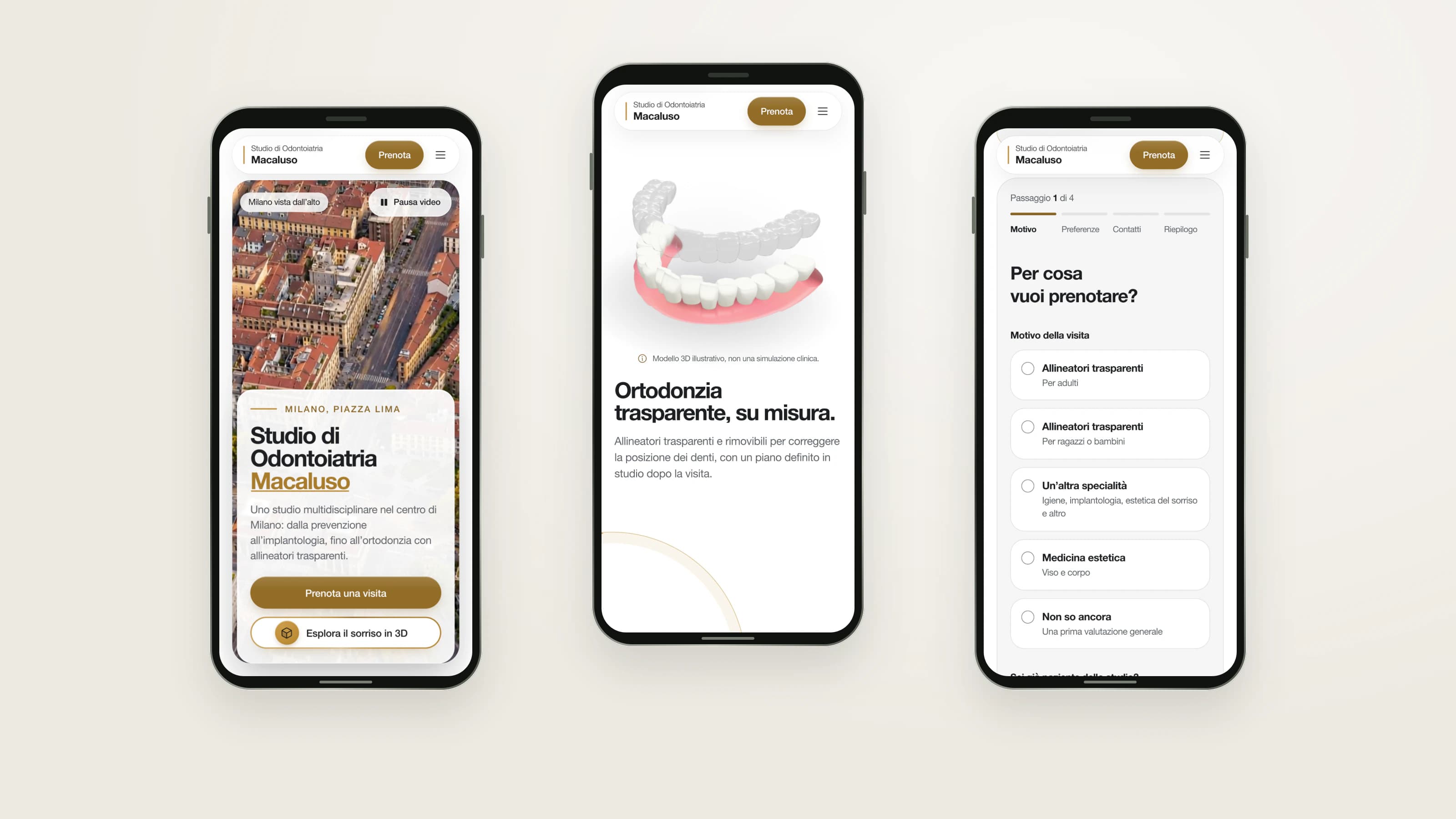 Studio Macaluso — The mobile experience — homepage, aligners and booking