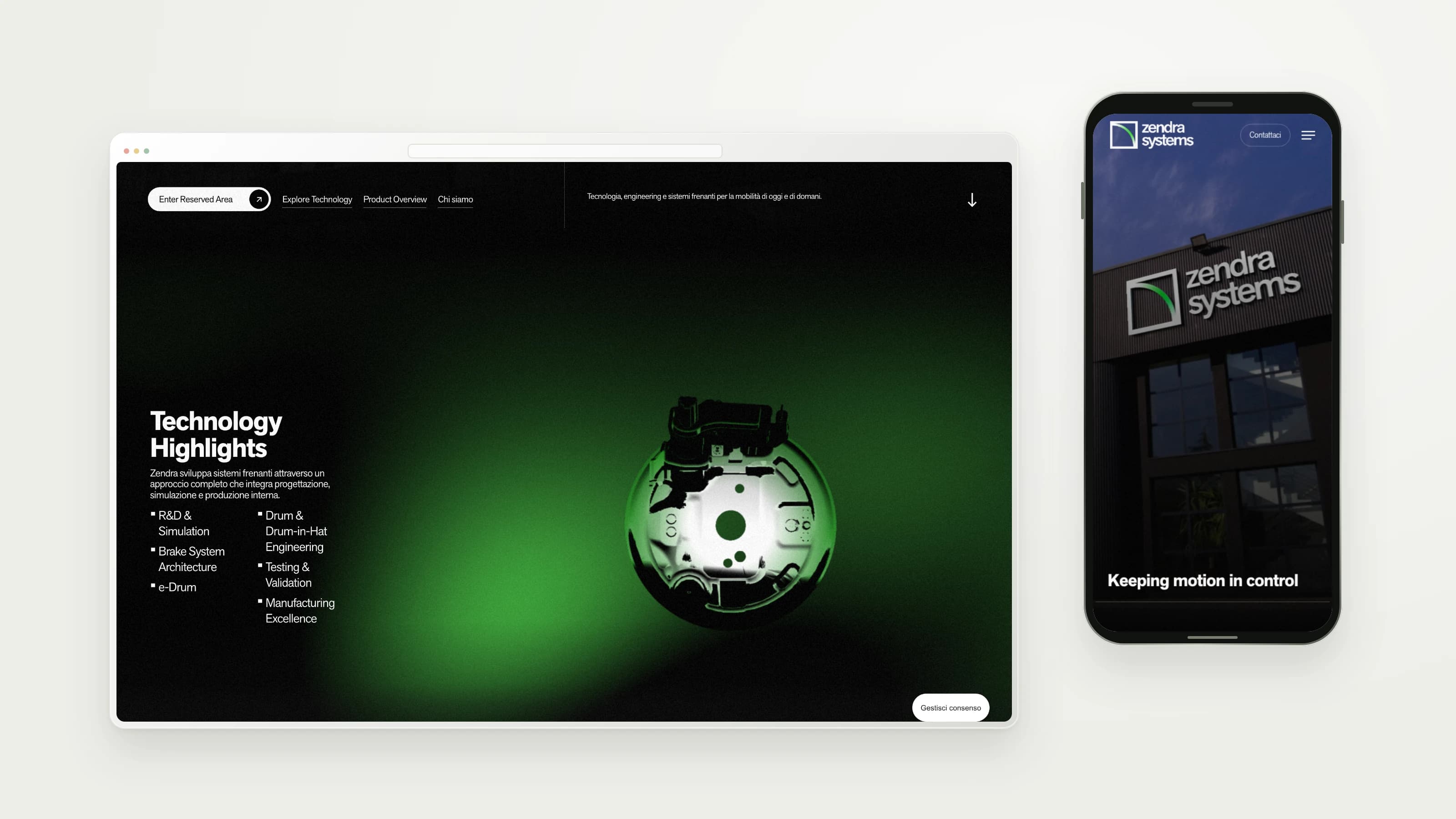 Zendra Systems — Website details and mobile layout