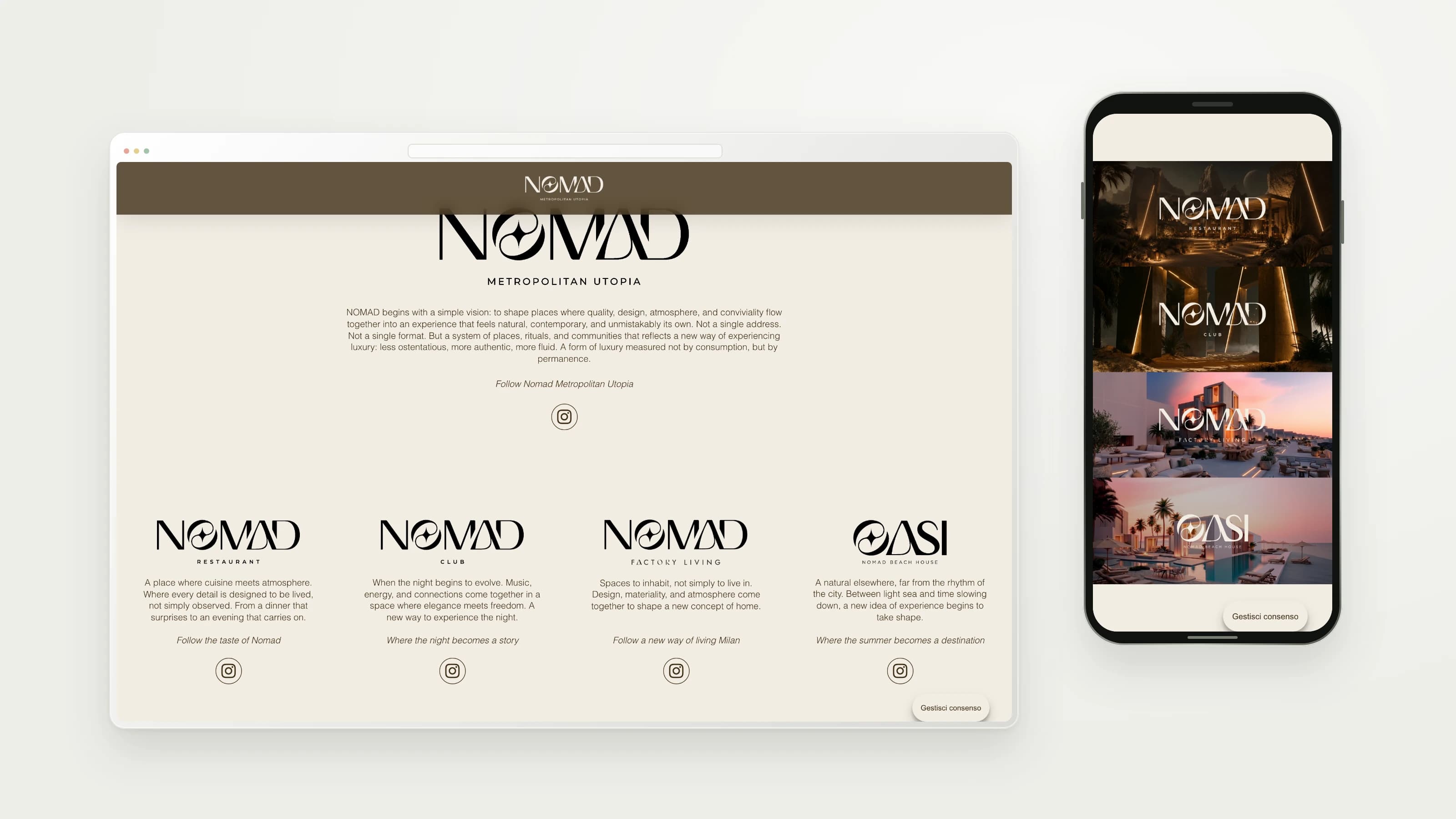 Nomad Milano — Website details and mobile layout