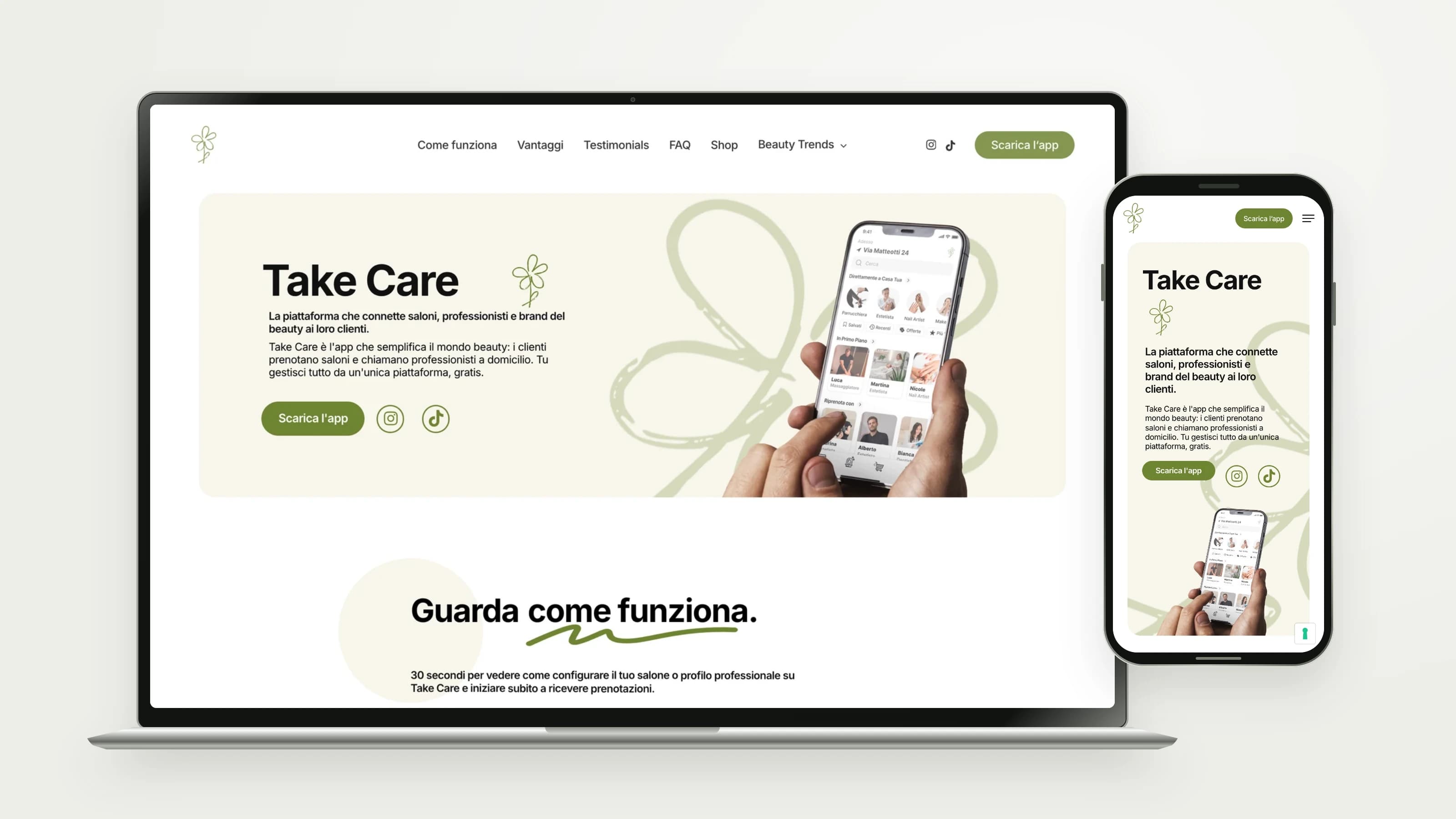 TakeCare — Website on desktop and mobile